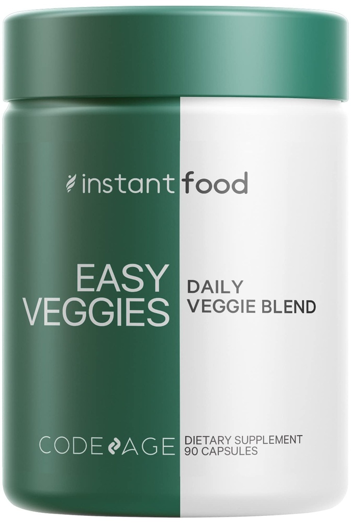 Kodeage Instantfood Easy Veggies, Over 15 Vegetabilske Pulver Ækvivalent All- in- One, Daily Vegan Blend, Hele fødevarer grønne vitaminer supplement kapsler, Phytonutrients Multivitamin, Non- GMO, 90 Kapsler