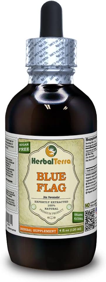 Blå Flag (Iris Versicolor) Tinktur, Økologisk Tørret Root Liquid Extract (Brand Name: HerbalTerra, Stolt Lavet i USA) 4 fl.oz (120 ml)