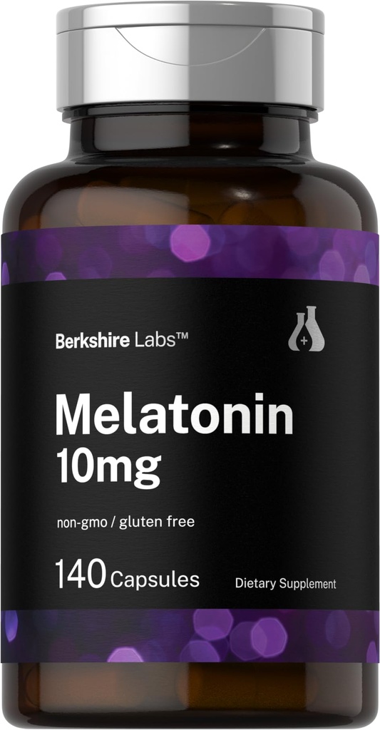 Horbäach Berkshire Labs Melatonin 10mg | 140 Quick Release Capsules | Extra Strength Formula | Non-GMO, Gluten Free Supplement