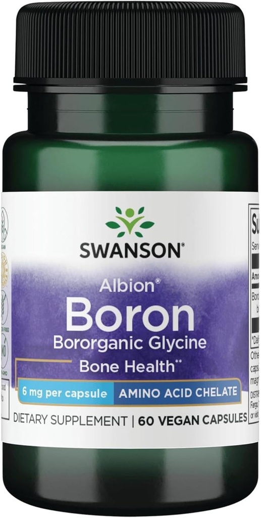 Swanson Boron from Albion - Boroganic Glycine Supplement Supporting Joint Health & Bone Health - High Absorption Formula May Support Overall Balance - (60 Capsules, 6mg Each)
