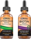 SBR Nutrition D3 + K2 og biotin Bundle Vitamin D3K2 (MK7) Flydende dråber, pebermynte, 1oz - 124; Biotin - 5000mcg Flydende dråber, Vanilla - 2oz - 124; For voksne & Kids - 124; Non- GMO, Gluten Free