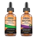 SBR Nutrition D3 + K2 og biotin Bundle Vitamin D3K2 (MK7) Flydende dråber, pebermynte, 1oz - 124; Biotin - 5000mcg Flydende dråber, Vanilla - 2oz - 124; For voksne & Kids - 124; Non- GMO, Gluten Free