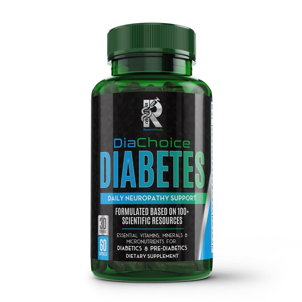 DiaChoice Nespathy Support med Alpha Lipoic Acid 600 mg, at Fortify Nerve Sundhed & Support Sund Nerve Funktion, ALA, Co Q10, Magnesium, Zink, Vitaminer B12, B9, B6, B3, B2, B1, D, C, E & 5 mere