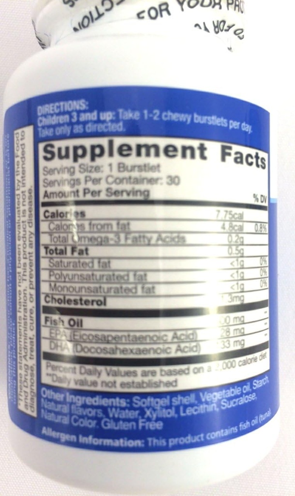 Kids Smart Hi DHA Omega-3 Fish Oil 30 ea, Chewable Burstlets, Berry, Pack of 2