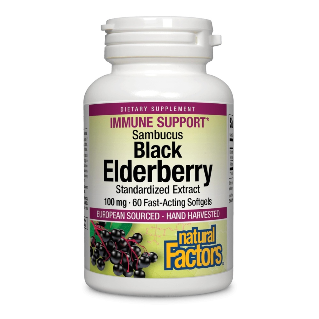 Naturlige faktorer Sort Elderberry, 100 mg, 60 Fast- Fungerende Softels