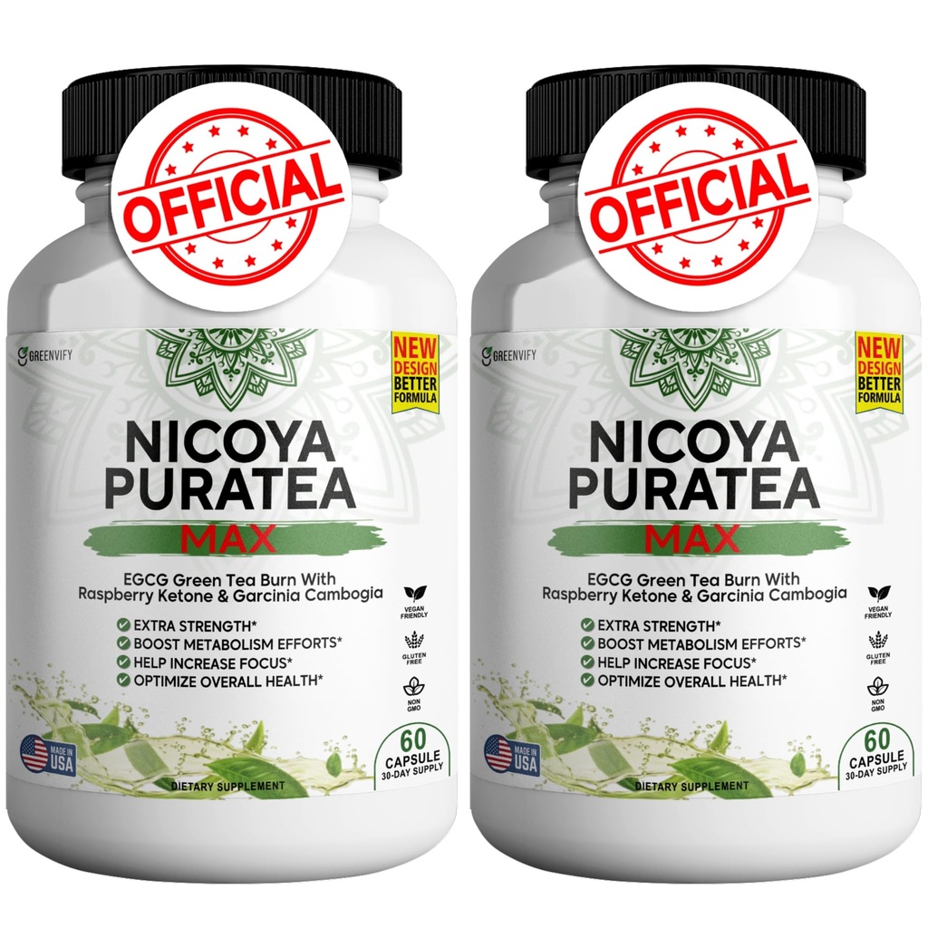 Nicoya PuraTea Max Green Tea Extract & Green Coffee Bean for Metabolisme Support, Natural Energy Boost, Antioxidant- Rich Supplement - 120 Kapsler