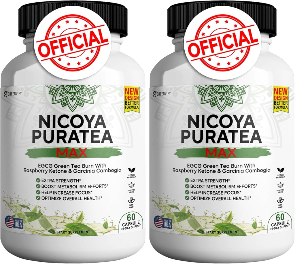 Nicoya PuraTea Max Green Tea Extract & Green Coffee Bean for Metabolisme Support, Natural Energy Boost, Antioxidant- Rich Supplement - 120 Kapsler