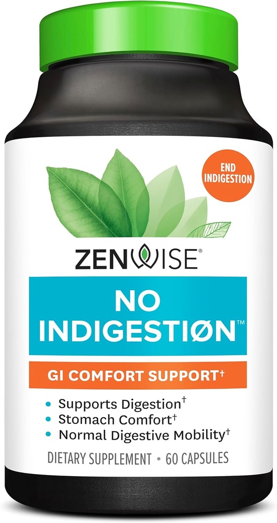 Zenvise Ingen fordøjelsesbesvær - fordøjelsesbesvær Relief med fordøjelsesenzymer, Apple Cider Vinciale, Ingefær og pebermynte til Gut Health, Forstoppelse og Bloating, Vegansk Fiber Supplement Kvinder og Mænd