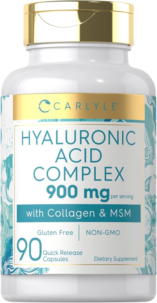 Carlyle Hyaluronic Acid Complex 900 mg 3, med kollagen og MSM 12, 90 Kapsler 124, Non- GMO, Gluten Free Supplement