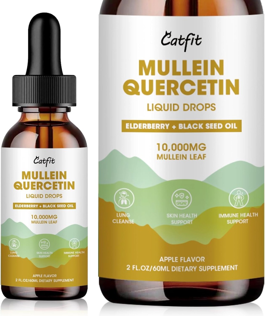 Catfit Lympletic Drainage Drops til Lunger - Mullein Leaf Uddrag Flydende supplement - Lung Cleanse til Rygere - Kraftfuld Mullein Tincture til immun, hud og åndedrætsværn - 1 Fl Oz