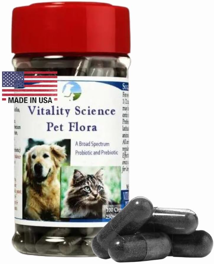 Vitality Science Pet Probiotic for Cats & Dogs against 124; Pet Flora - Great for Diarré, Opkastning, Gas, Skin Conditions - Additive Free (50 Caps)