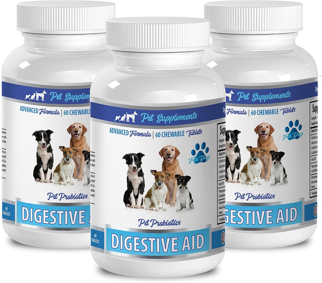 bad dog breath all natural - DOG DIGESTIVE AID PROBIOTICS - NATURAL APPROACH - SOLUTION TO BAD BREATH AND GAS - COUNTER DIARRHEA - lactobacillus acidophilus for dogs - 3 Bottles (180 Treats)