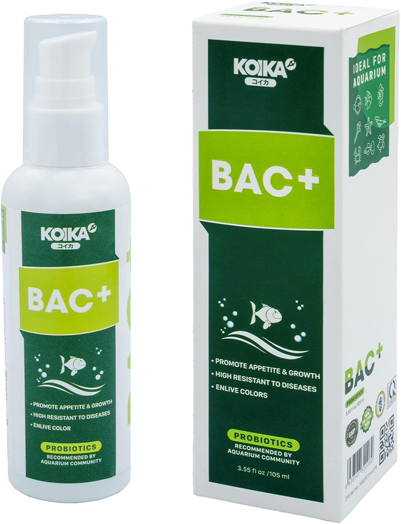 KOIKA BAC + Aquarium Probiotika, Immunitet Boosting, Sygdomsresistens & forbedre fordøjelsessystemet (BAC +, 105ml)