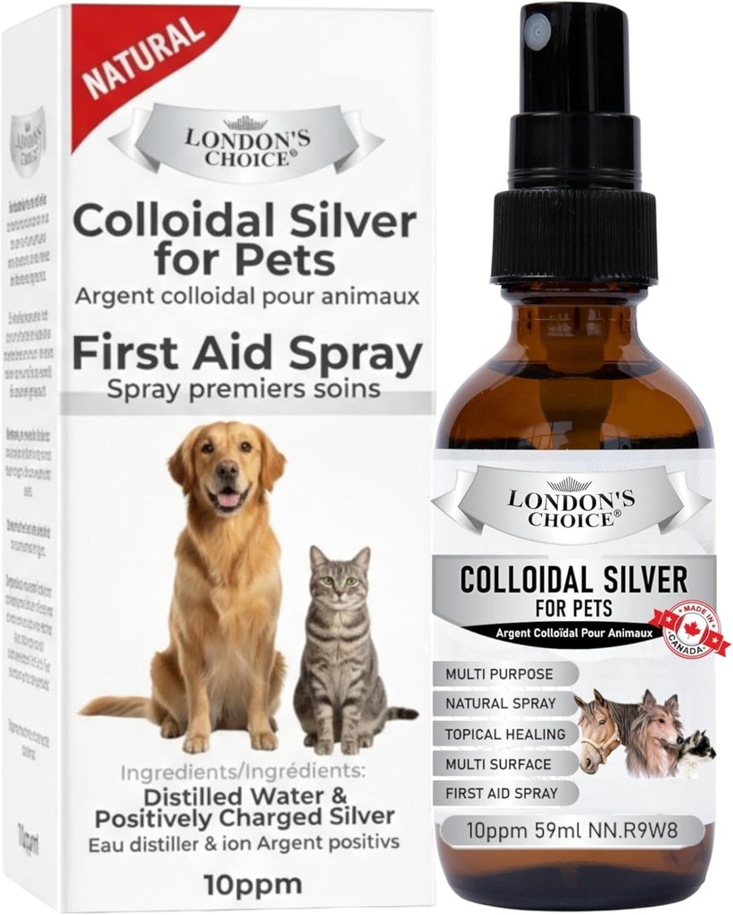 Kolloid sølv til hunde, Hund Itchy Hud Relief, Hot Spot Behandling for hunde og katte, Sårpleje for kæledyr, Hund Paw Licking Support, Pet Skin Lindring, 2oz (59ml) Glas flaske