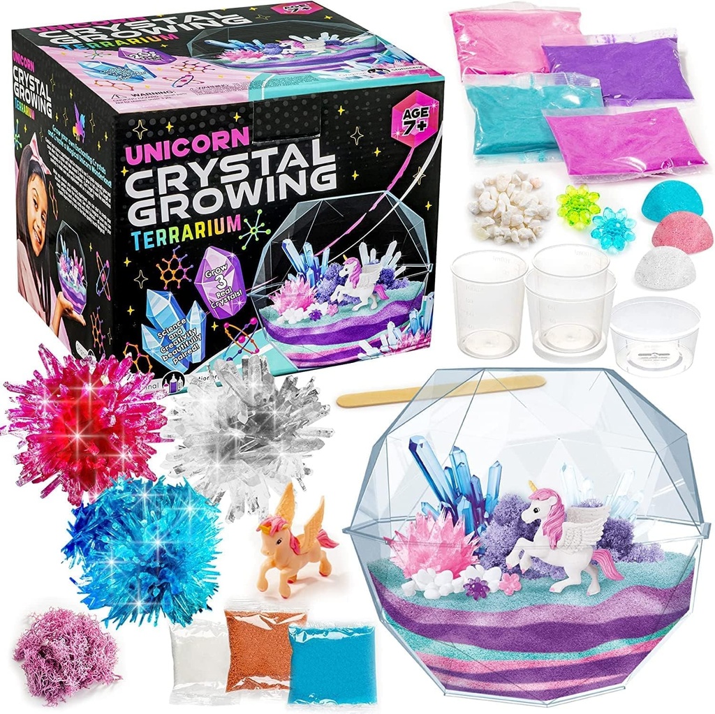 Original Stationery Crystal Growing Kit - Unicorn Terrarium, 6,3 x 5,8 in, Multicolor - STEM Science & Craft Kits til børn i alderen 7-12 - Vokse din egen krystal have med magiske klipper & blomst Charms