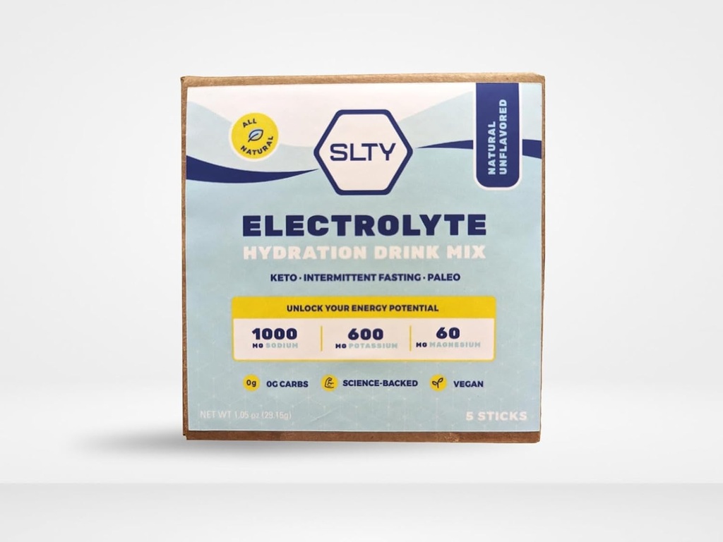 SLTY Electrolyte Haydration Drink Mix Vegan Keto Paleo Good for Intermittent Fasting, 1.05oz (Pack of 5)