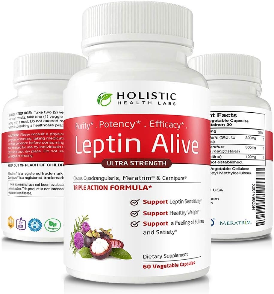 Holistiske Health Labs Maks. Leptin Vægthåndtering for kvinder, Ekstra Styrke - MeraTrim, Carnirene og Cissus Quadrangularis Natural Metabolisme Support og Cravings Management. 60 Veggie kapsler