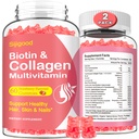 2 Pack Collagen Gummies for kvinder Mænd, Hydrolyzed Collagen Peptider Type I, II, III, V, X med Biotin & Hyaluronic Acid, Vitaminer C A D E B12 K2 Support, Sugar- Free for Hir Nails Immunity Energy