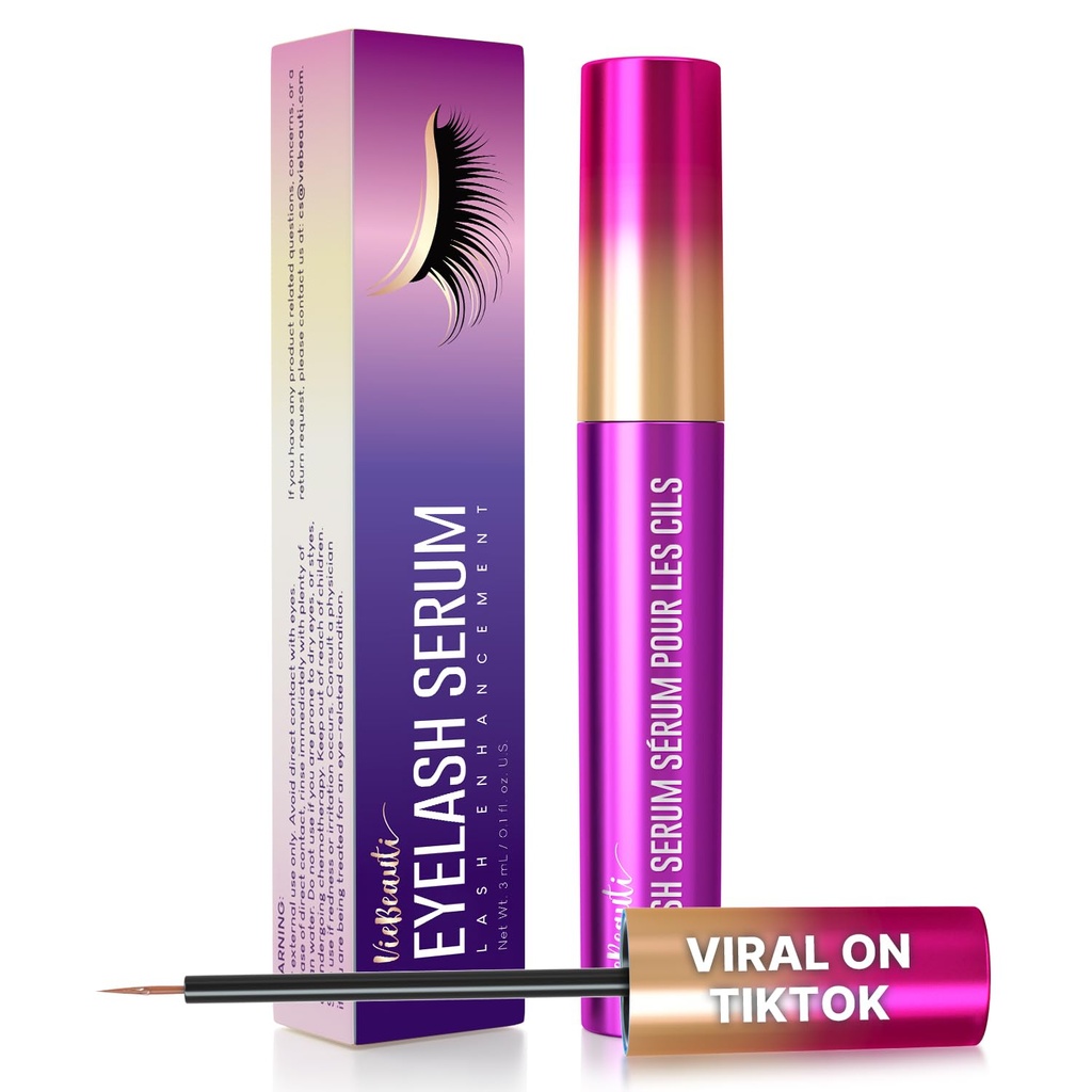 VieBeauti Premium Eyelash Growth Serum: Lash Enhancing Serum med avanceret formel til Boost Længere Fuller og Thicker Looking Lass - Vegan & Cruelty- Free for Sensitive Eyes 3mL 3- Måned Supply