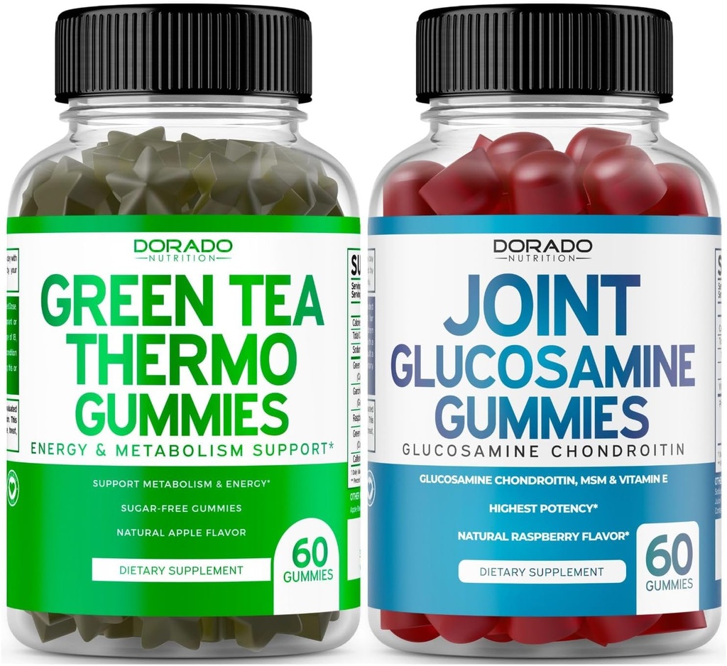 Grøn te fedt brænder vægttab (60 Gummies) Appetite suppressant vægttab supplement til mænd og kvinder og Glucosamine Chondroitin fælles tillæg (60 Greve) Fælles kosttilskud til voksne