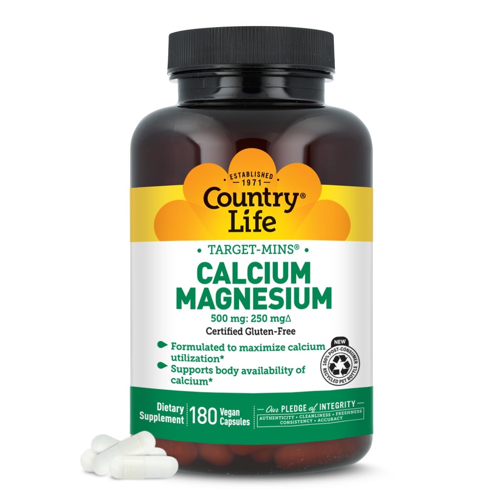 Country Life Target- Mins Calcium Magnesium Complex - 1000 mg Calcium, 500mg Magnesium, Gluten- Free Supplement for Bone Health