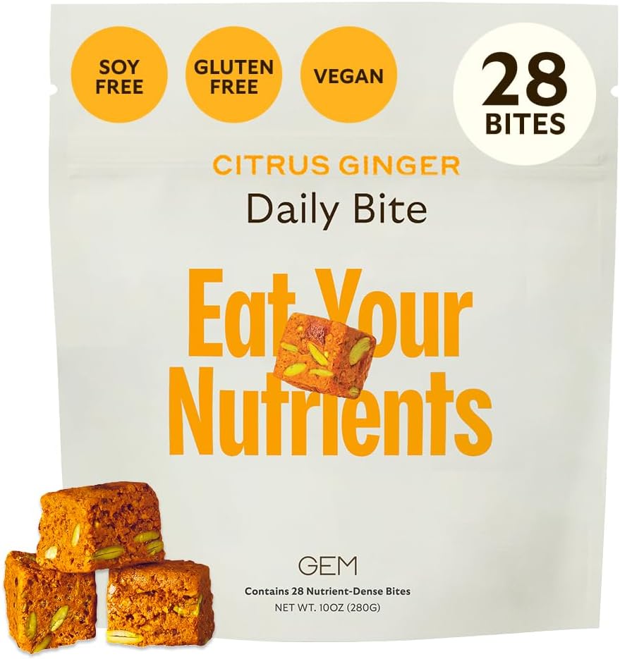 GEM Daglig Multivitamin for kvinder & mænd, 20 + vitaminer og mineraler zink, D-vitamin, B, K, folinsyre, gurkemeje, Beta glucan GLP-1 booster, understøtter Gut, hud, hjerne, immunitet (Citrus Ginger, 28 Servering)