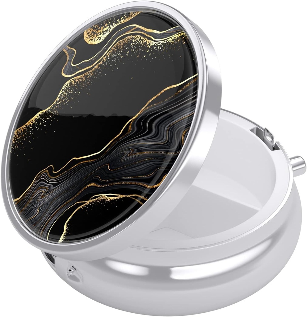 Nipichsha Pill Box, Small Pill Case for Purse & Pocket, Cute Travel Medicine Organizer, Portable Medicine Container Holder to Hold Vitamins, Medication, Fish Oil & Supplement, Luxury Black Marble