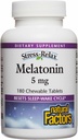 Stress- Relax Melatonin 5 mg af naturlige faktorer, Natural Sleep Aid, Nulstiller Sleep- Wake Cycle, 180 tyggetabletter (180 portioner), Pebermynte Flavor