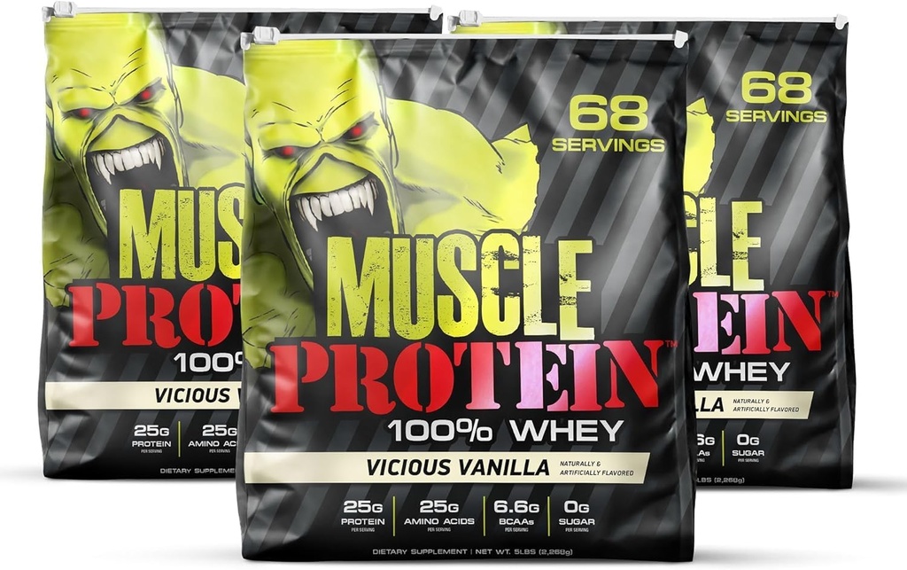 COLOSSAL LABS Muscle Whey Protein Flavored Protein Powder, 25. 000mg Aminosyrer / servering, koldfiltret (Packaging May Vary) (15 Pound (pakke med 3), Vanilla)