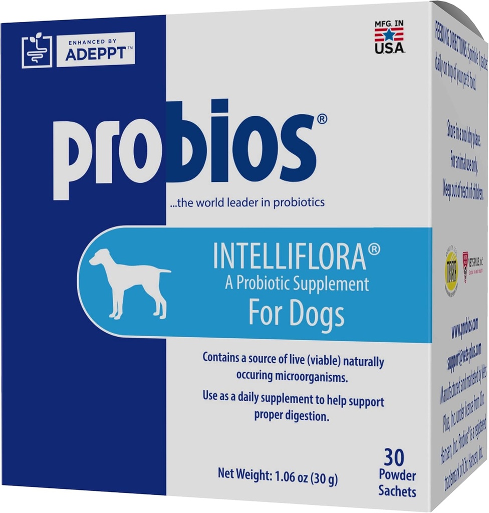 Probios Intelligent flora til hunde, Dagligt Probiotisk pulver, Nutritional Supplement for Gut Health, fordøjelse & immunforsvar, 30 breve