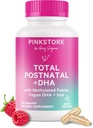 Pink Stork Total Postnatale Vitaminer for kvinder med Vegansk DHA, Jern, Folat, og vitamin B12, Postpartum Inddrivelse Essentials, Dagligt tillæg for ammende mødre - 1 måned Tilgang