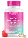 Pink Stork Total Postnatale Vitaminer for kvinder med Vegansk DHA, Jern, Folat, og vitamin B12, Postpartum Inddrivelse Essentials, Dagligt tillæg for ammende mødre - 1 måned Tilgang