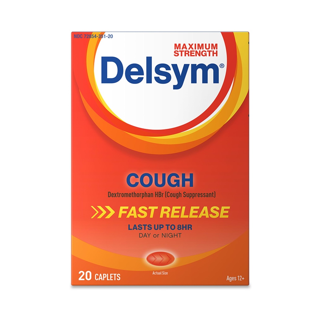 Delsym Maksimal styrke Host suppressant, hurtig frigivelse kapsler, varer op til 8 timers dag eller nat, 20 Greve