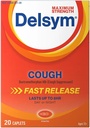 Delsym Maksimal styrke Host suppressant, hurtig frigivelse kapsler, varer op til 8 timers dag eller nat, 20 Greve