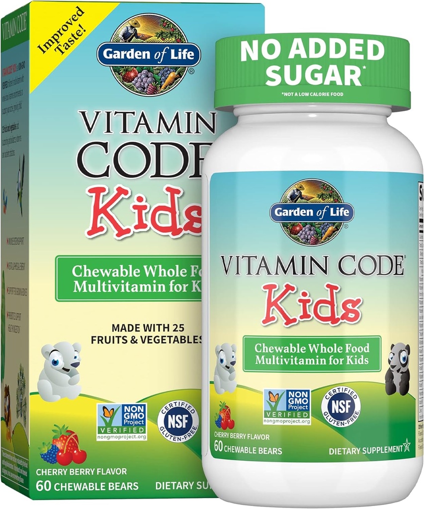 Livets vegetariske multivitamin supplement til børn - Vitamin kode Kids Chewable Raw Hel Food Vitamin med Probiotika, 60 Chewable Bears