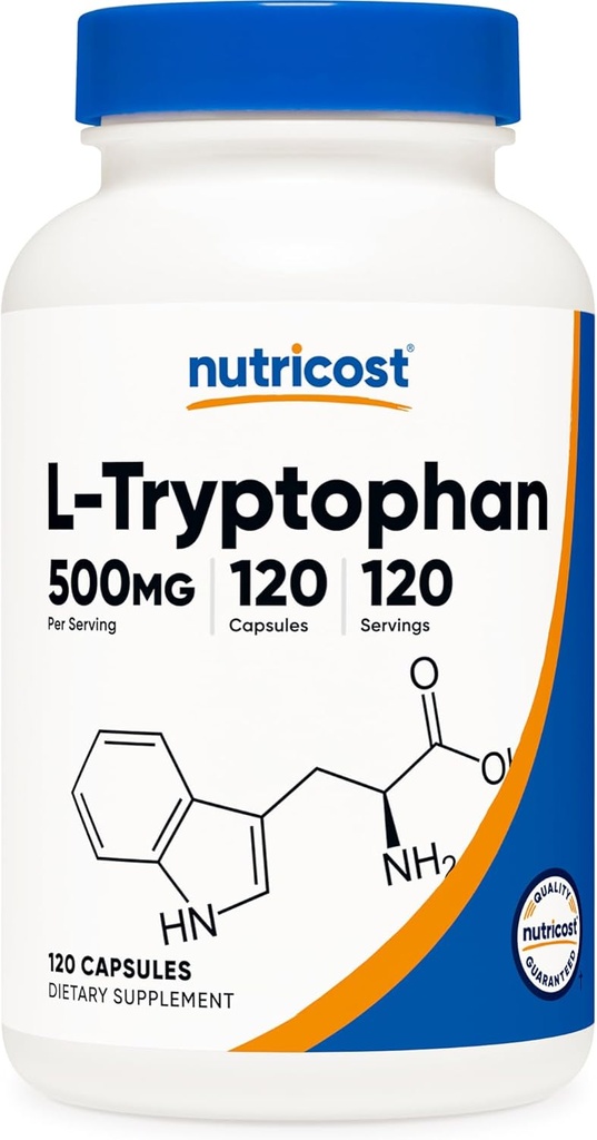 Nutricost L- Tryptophan 500 mg, 120 kapsler - med BioPerine, Gluten Free, Non- GMO