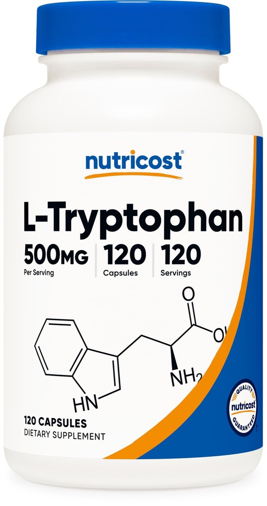 Nutricost L- Tryptophan 500 mg, 120 kapsler - med BioPerine, Gluten Free, Non- GMO