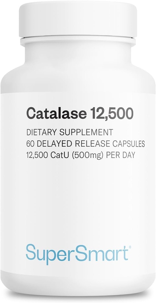 Supersmart - Catalase 500 mg per dag (12500 CatU) - Natural Enzyme - Anti Gray Hår Supplement - 124; Non- GMO & Gluten Free - 60 forsinkede frigivelseskapsler