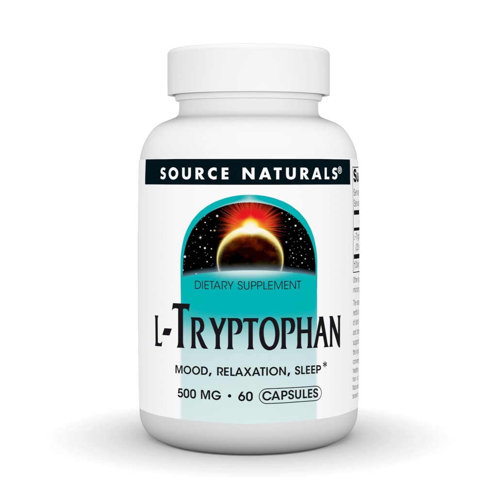 Source Naturals L- Tryptophan, for Mood, Afslapning og søvn *, 500mg - 60 kapsler