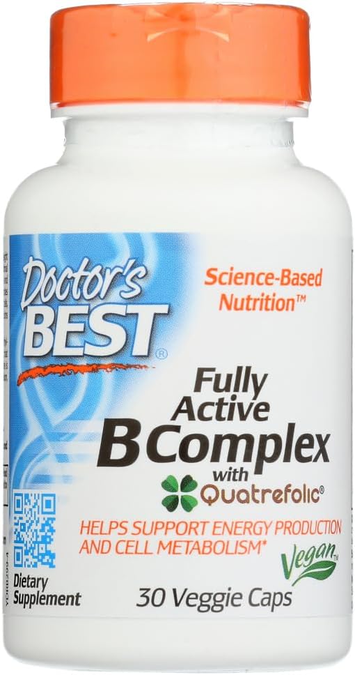 Doctor 's Best Full Active B Complex, Non- GMO, Gluten Free, Vegan, Soy Free, Understøtter energiproduktion, 30 Veggie Caps