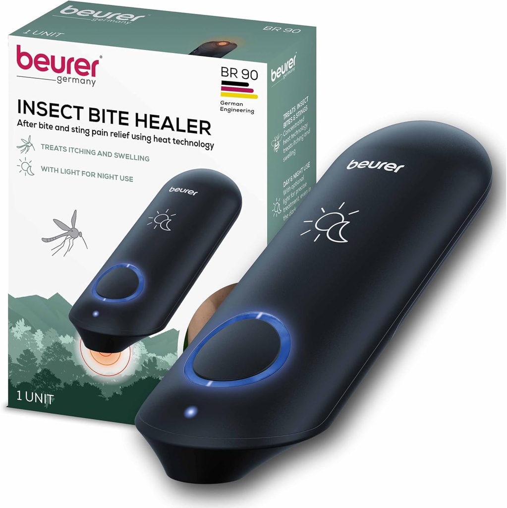 Beurer BR90 Insect Sting og Bite Relief med lys, Chemical-Free Bug Bite Healer til dag og nat, Elektronisk varmeenhed til efter Mosquito Bites at lette kløer og hævelse