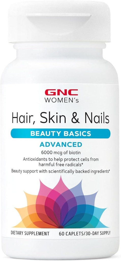GNC Kvinder Avanceret hår, hud & negle Daglig Multivitamin Blend for kvinder, Klinisk Studeret Skønhed Support indeholder biotin, Hyaluronsyre, Collagen, Lutein, 60 Caplets