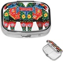 Square Pill Case til punge eller Pocket 2 Segment Medicine Pill Box Bærbar lille Pill Organizer Runner Svensk Dala Horse Folk rejse Pillbox Medicin Vitamin Cod Lever Oil Storage Box