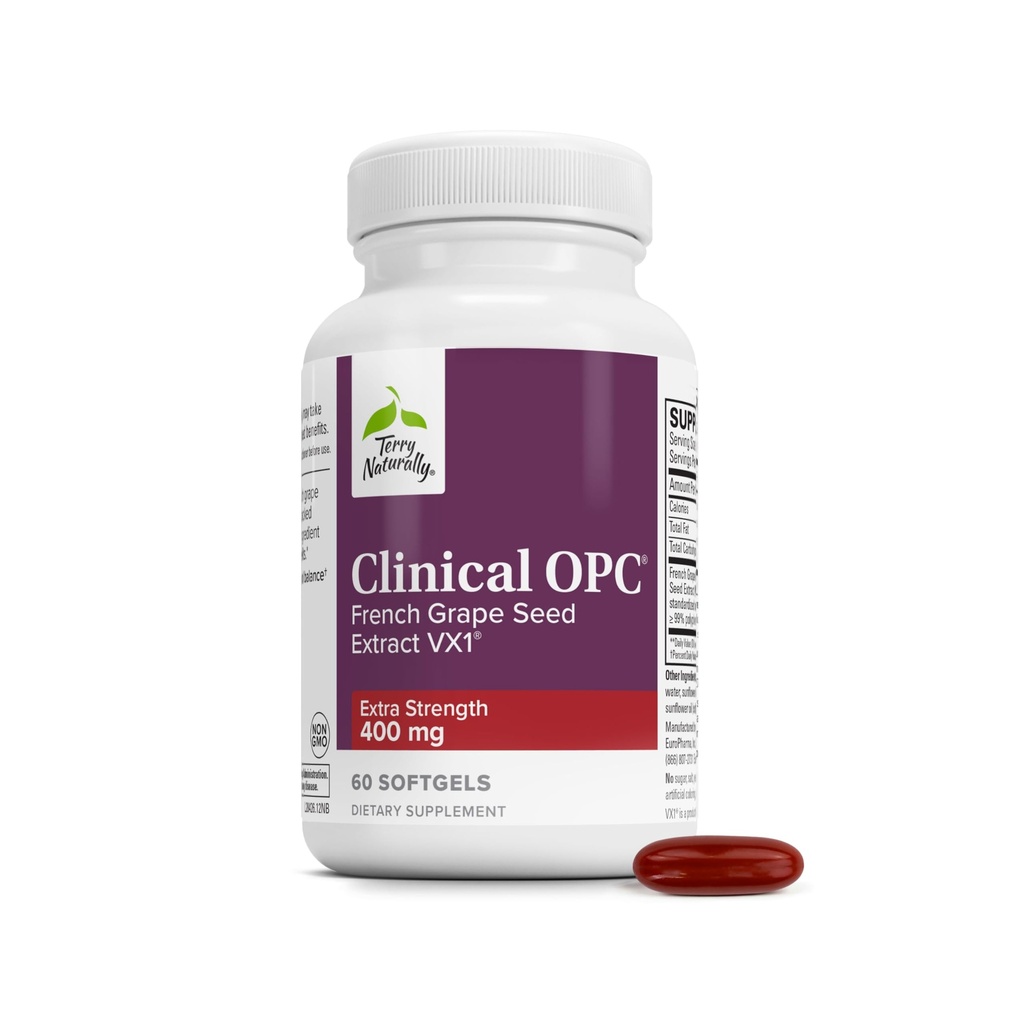 Terry naturligt Klinisk OPC ekstra styrke - Kardiovaskulær Health & Focus Support - Supplement med Grape Seed Extract - Immun Support Supplement - 60 Softgels