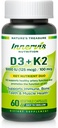 D3 5000 IE + K2 MK- 7 100mcg - ben, hjerte - og immunstøtte, let at synke, 60 kapsler