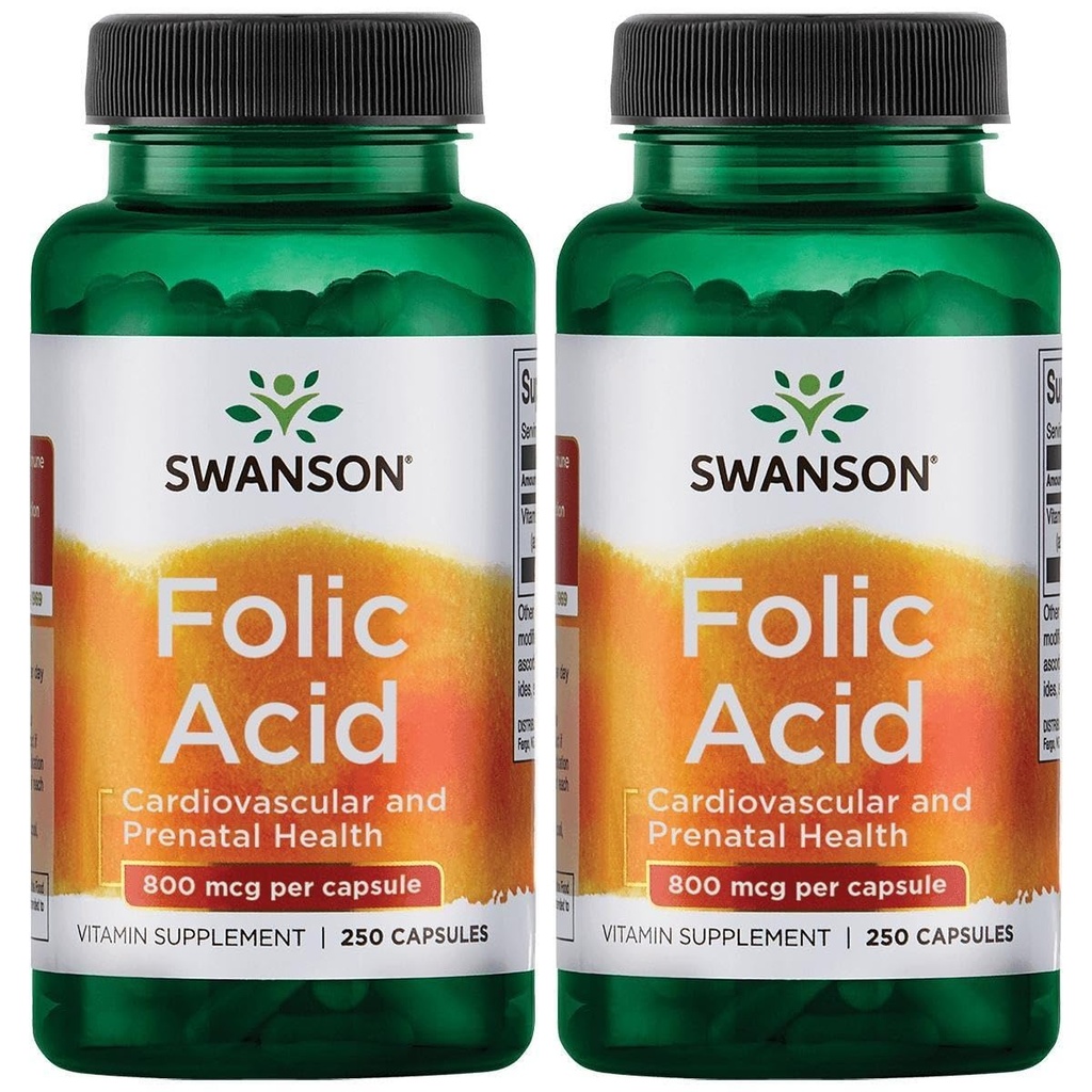 Swanson folinsyre 800 mcg (1Vitamin 335 mcg Dfe Folate) 250 kapsler (2 Pack)
