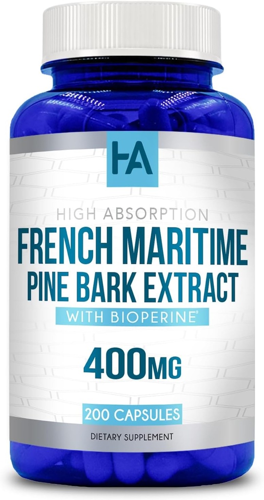French Maritime Pine Bark Extract Kapslerne er 124; French Pine Bark Extract Supplement med BioPerine for Enhanced Absoprtion Standardized til 95% Proanthocyanidin er 124; Vegan Non- GMO Soy Free (200 Kapsler)