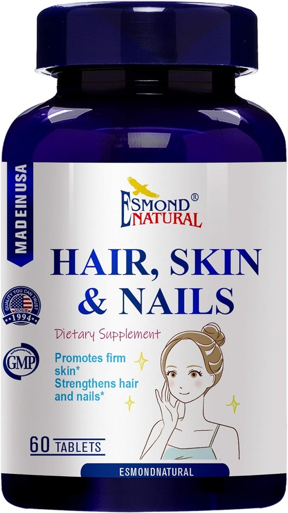 (5 Pack) Esmond Natural: Hår, Hud og negle (fremmer Firm Skin, Styrker Hår og Nails), GMP, Natural Product Assn Certified, Made in USA - 300 tabletter