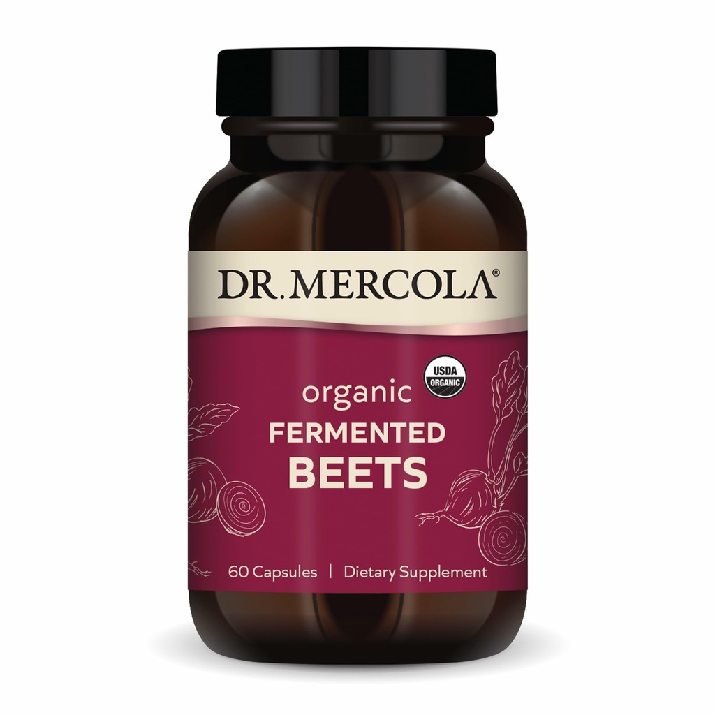 Dr. Mercola Organic Fermented Beets - Støtte til nitrogenoxid - USDA Organic, Non- GMO, Gluten- Free & Soy- Free - 60 kapsler