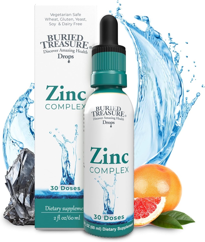 Begravet Treasure Zink Complex Drops - 30 Servere, 2 fl oz, Effektiv og biotilgængelig Ionic Zink supplement